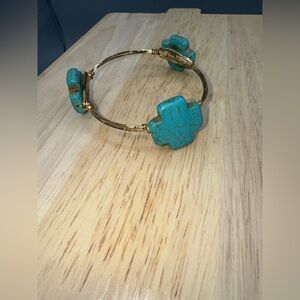 Bangle Bracelet Gold Plated Wire Wrapped Turquoise